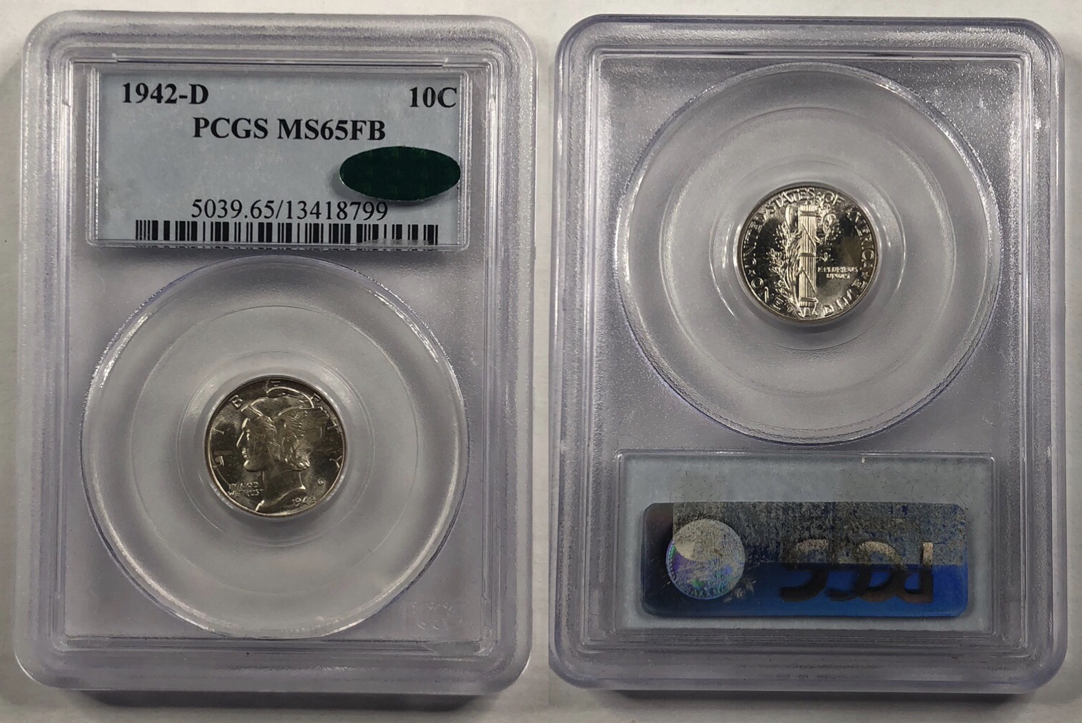 1942 Mercury Dime PCGS MS-65