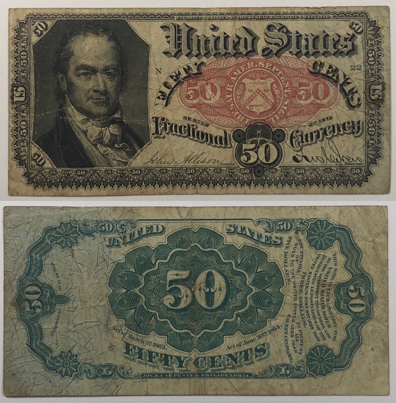 1875 50 United States Fractional Currency Fr1381 Royal Coins