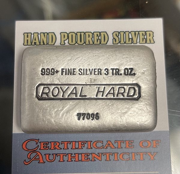 Hand Poured ROYAL HARD Silver Bar 3oz .999 Fine