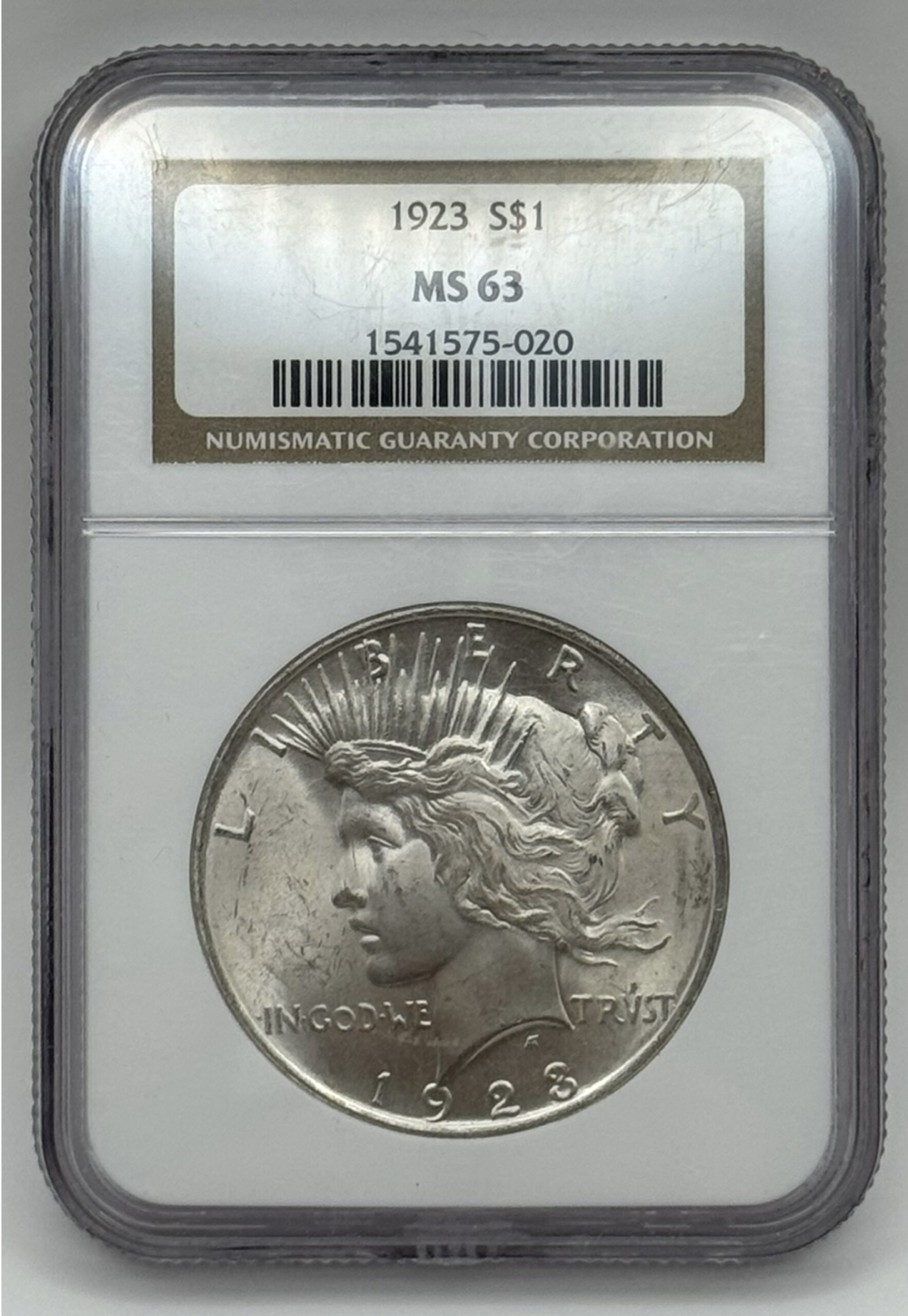 1923 PEACE DOLLAR $1 NGC MS63- N63 324 ABL2