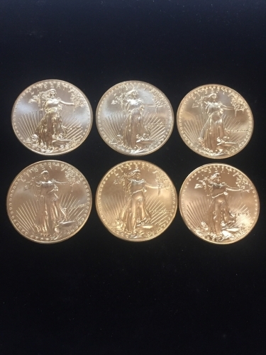 Six 1 oz American Gold Eagle Bullion Coins
