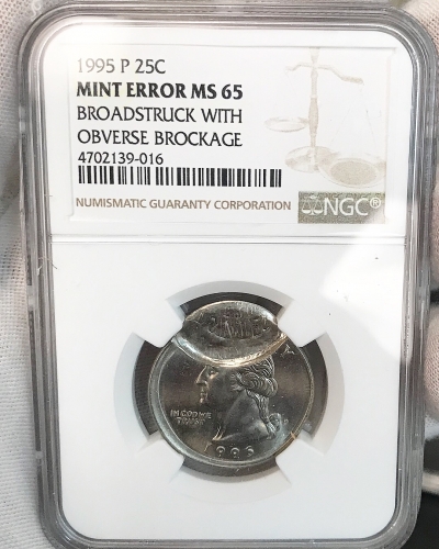 1995 Washington Quarter NGC Certified Broadstruck With Obverse Brockage Mint Error Coin