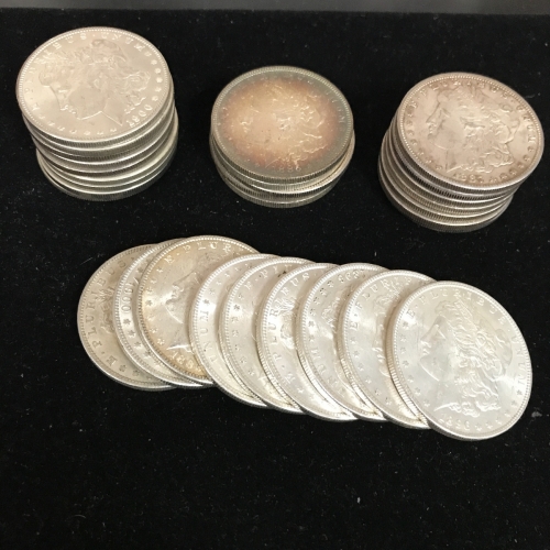 Stacking Morgan Silver Dollar Coins