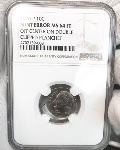 1996 Roosevelt Dime NGC Certified Off Center On Double Clipped Planchet Mint Error Coin