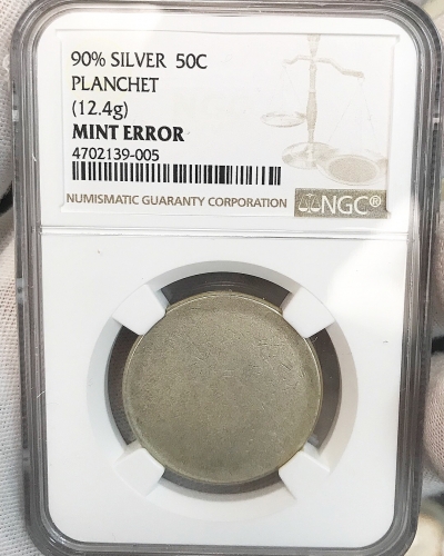 90% Silver Half Dollar Blank Planchet NGC Certified By NGC Mint Error Coin