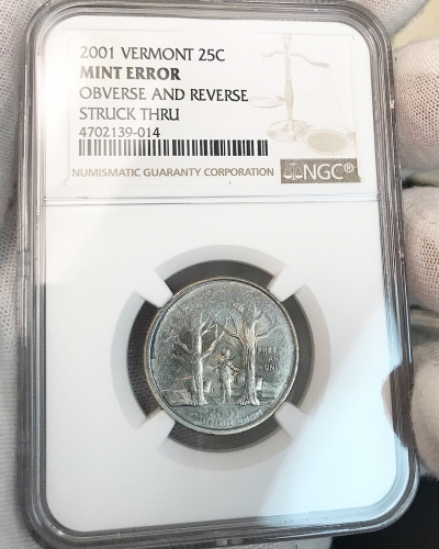 2001 Vermont State Quarter NGC Certified Struck Through Mint Error Coin