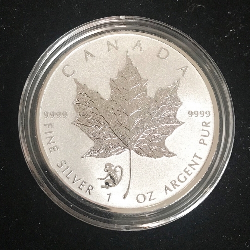 1 oz .9999 Fine Canada Silver Maple Leaf Bullion Coin With Monkey Privy