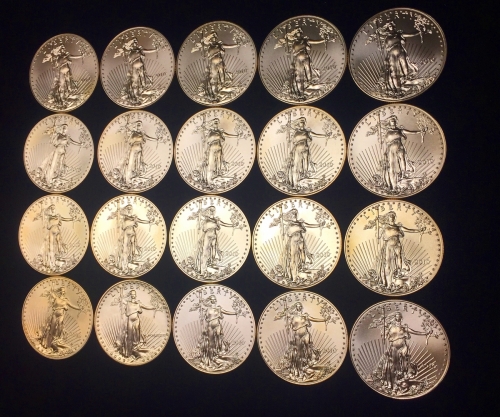 Twenty 1 oz American Gold Eagle Bullion Coins